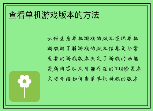 查看单机游戏版本的方法
